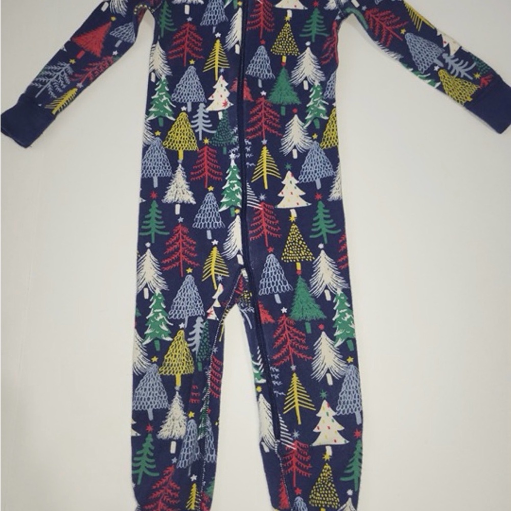 Hanna Andersson Navy Holiday Tree Footed Pajamas